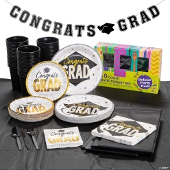 *Bulk 477pc Congrats Grad Gold & Black Tableware Kit for 50